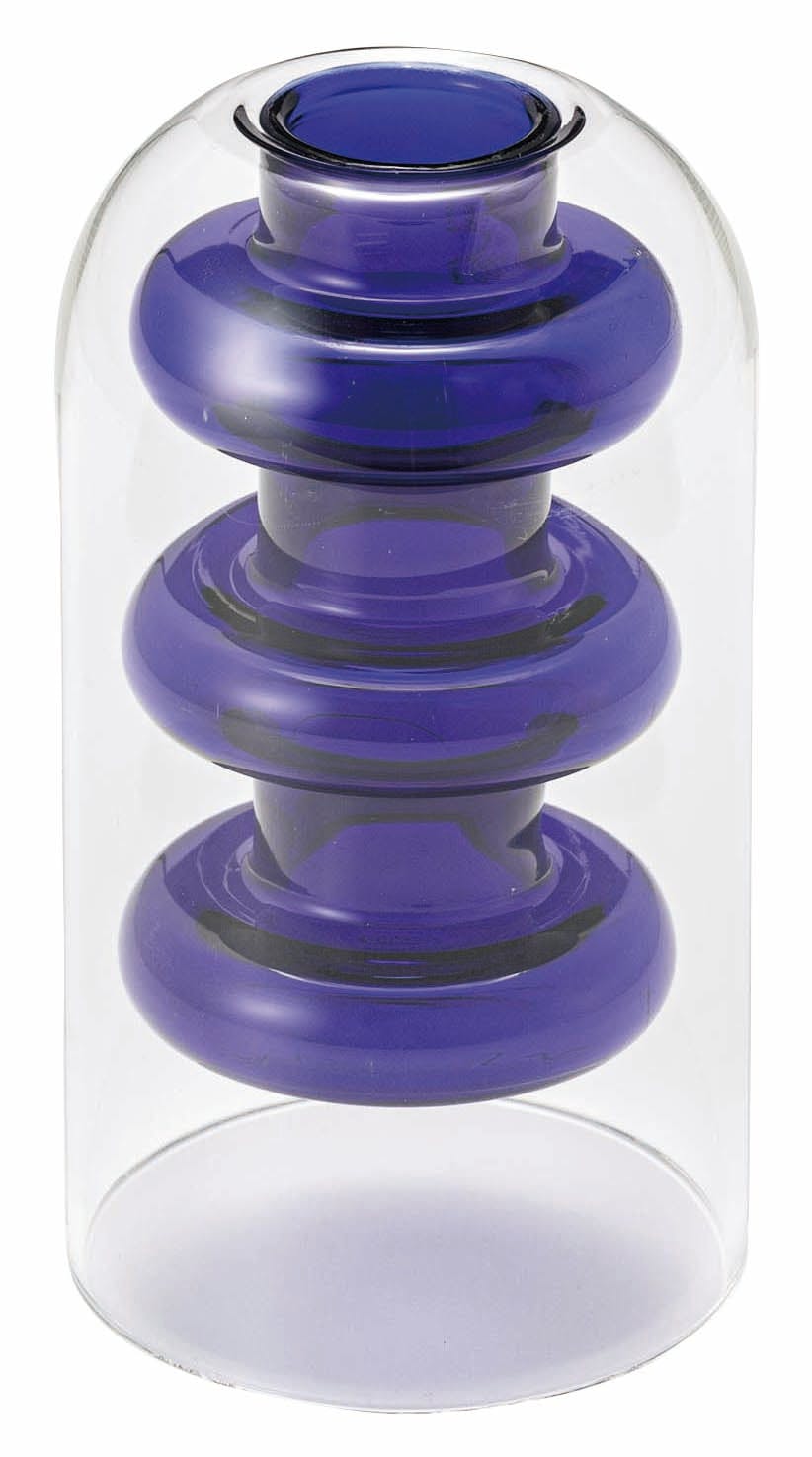 Room Essence ガラスベース W8×D8×H14 ブルー 完成品 花瓶 フラワーベース 北欧 ディスプレイ アート 筒型 一輪挿し ガラス製 玄関 雑 グリーン・観葉植物用品