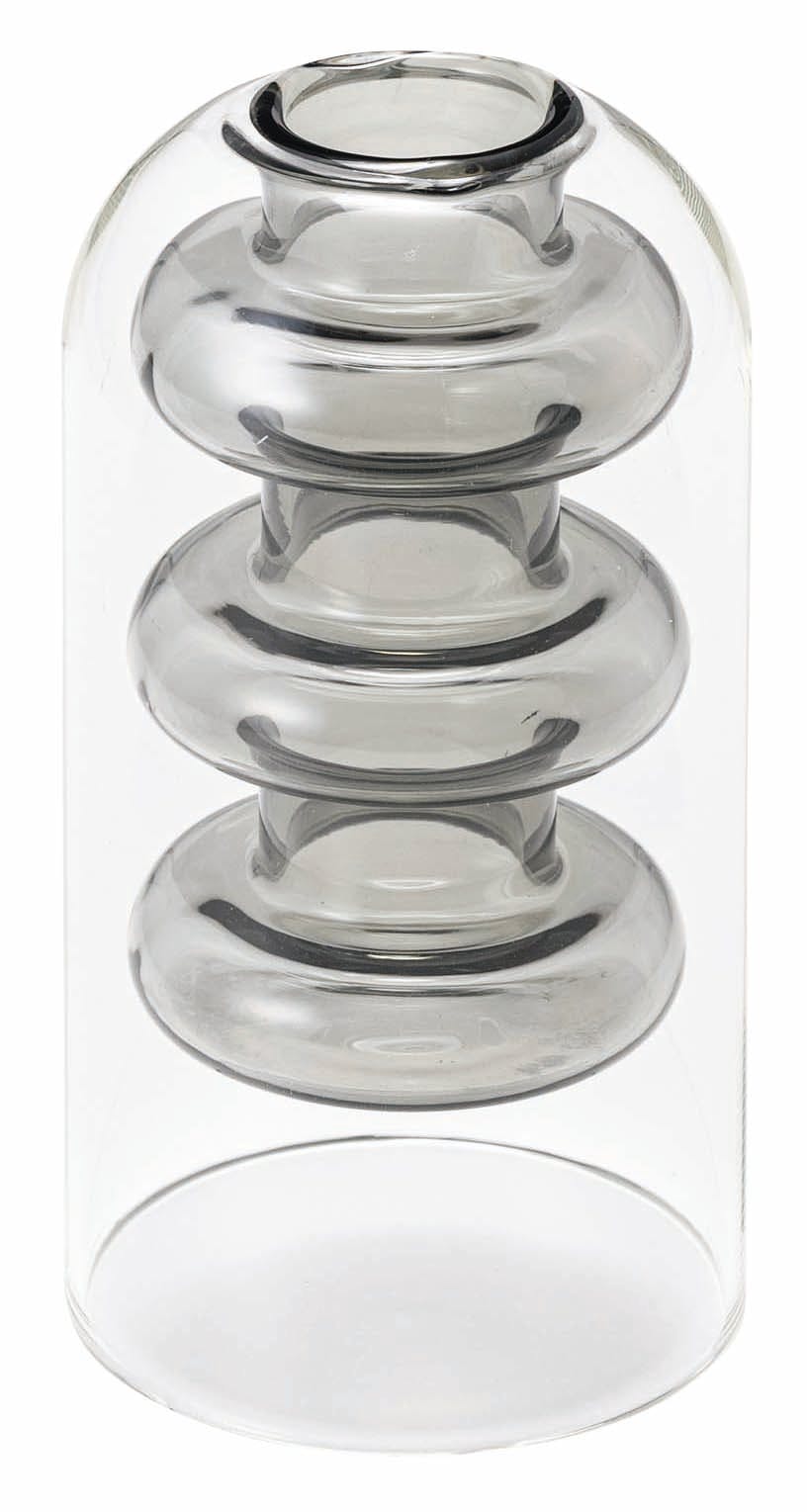 Room Essence ガラスベース W8×D8×H14 グレー 完成品 花瓶 フラワーベース 北欧 アート 筒型 一輪挿し ガラス製 玄関 雑貨 小物 お店 グリーン・観葉植物用品