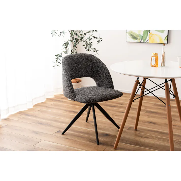 Room Essence 回転チェア W50×D55×H78×SH45 ダークグレー 組立式 チェア 椅子 回転椅子 ブラックスチール 回転 パーソナルチェア 回転式 混色生地 クッション性 シンプル モダン ワークチェア 在宅勤務 テレワーク リモートワーク HB-11DGY【別送品】