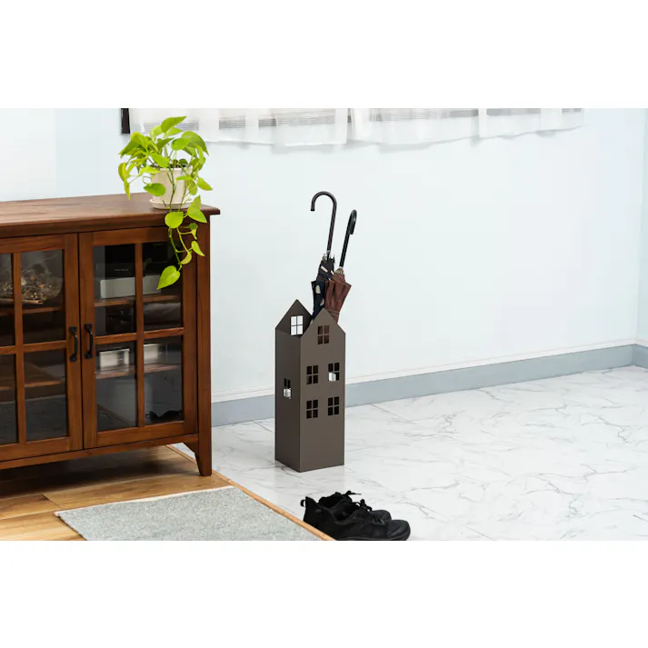 Room Essence 傘立て W15.5×D15.5×H49 グレー 完成品 おしゃれ 北欧 スリム 傘たて 省スペース 軽量 軽い 横幅15.5cm 高さ49cm ハウス型 ハウス 家型 アンティーク かわいい アンブレラスタンド スチール コンパクト LFS-185DGY【別送品】