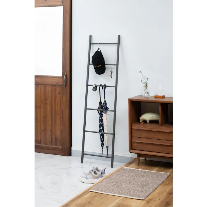Room Essence ラダーハンガー W40×D2×H150.5 ダークグレー 組立式 ハンガーラック ハンガー 立てかけ ハンガーラック 収納 装飾 インテリア 室内 スリム コンパクト 省スペース 軽量 軽い シンプル スタイリッシュ 壁面 はしご風 モノトーン MIP-17DGY【別送品】