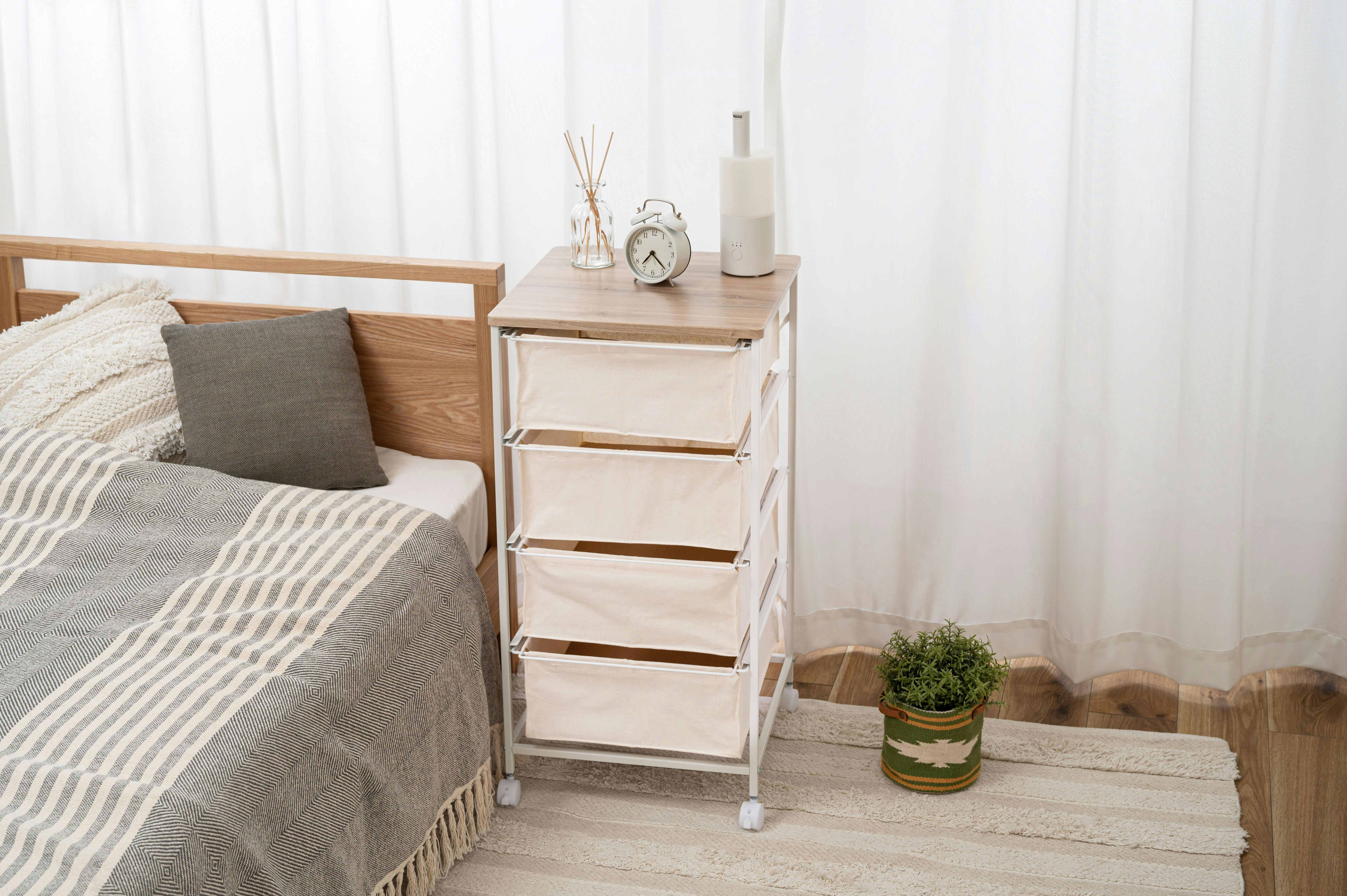 Room Essence キャンバスチェスト4段 W43×D44×H84 ホワイト 組立式