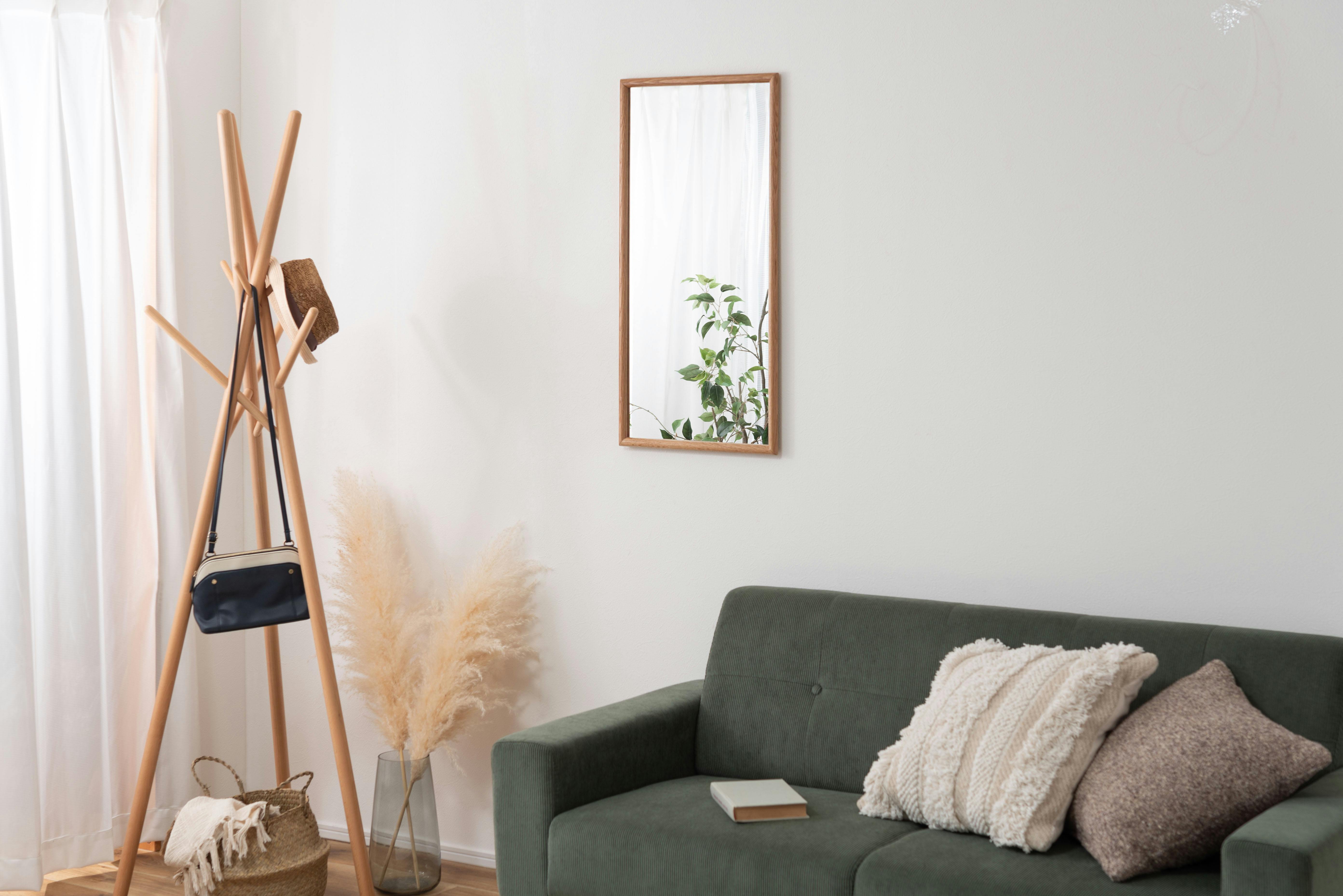 Room Essence ウォールミラー W80×D40×H3 ナチュラル 完成品 鏡 かがみ