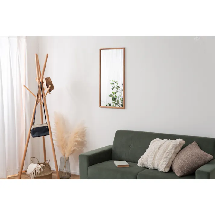 Room Essence ウォールミラー W80×D40×H3 ナチュラル 完成品 鏡 かがみ 壁 壁掛け 姿見 長方形 80×40 40×80 木製 天然木 オーク ドレッサー 玄関 リビング 飛散防止 シンプル 韓国 韓国インテリア 北欧 カントリー MTK-310NA【別送品】
