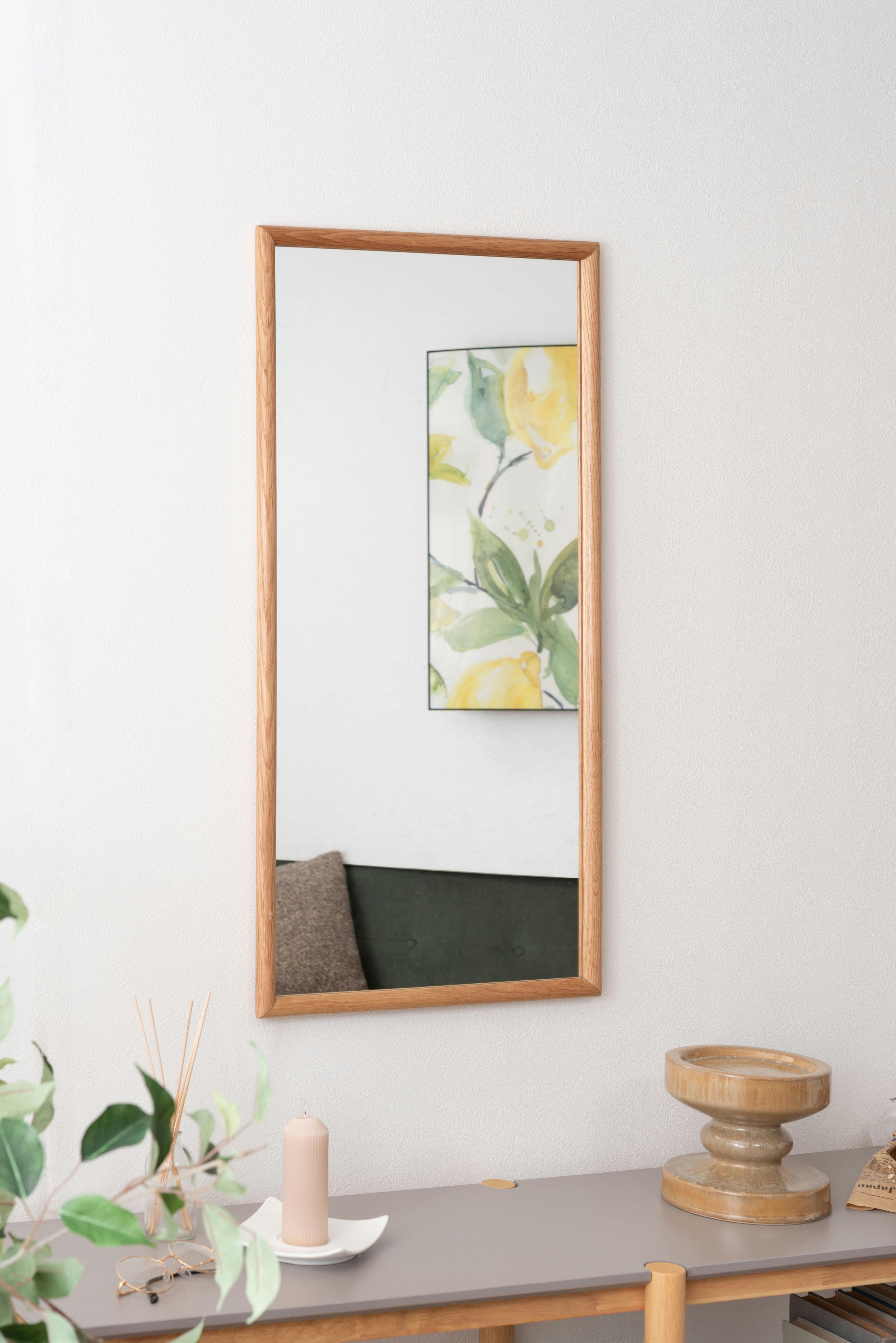 Room Essence ウォールミラー W80×D40×H3 ナチュラル 完成品 鏡 かがみ