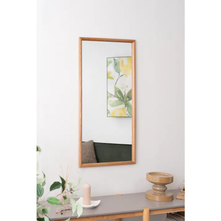 Room Essence ウォールミラー W80×D40×H3 ナチュラル 完成品 鏡 かがみ 壁 壁掛け 姿見 長方形 80×40 40×80 木製 天然木 オーク ドレッサー 玄関 リビング 飛散防止 シンプル 韓国 韓国インテリア 北欧 カントリー MTK-310NA【別送品】