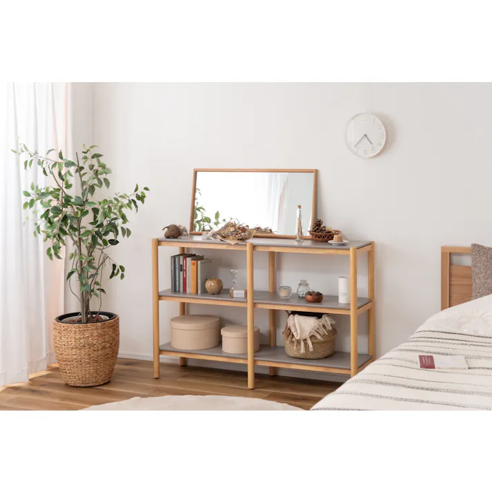 Room Essence ウォールミラー W80×D40×H3 ナチュラル 完成品 鏡 かがみ 壁 壁掛け 姿見 長方形 80×40 40×80 木製 天然木 オーク ドレッサー 玄関 リビング 飛散防止 シンプル 韓国 韓国インテリア 北欧 カントリー MTK-310NA【別送品】