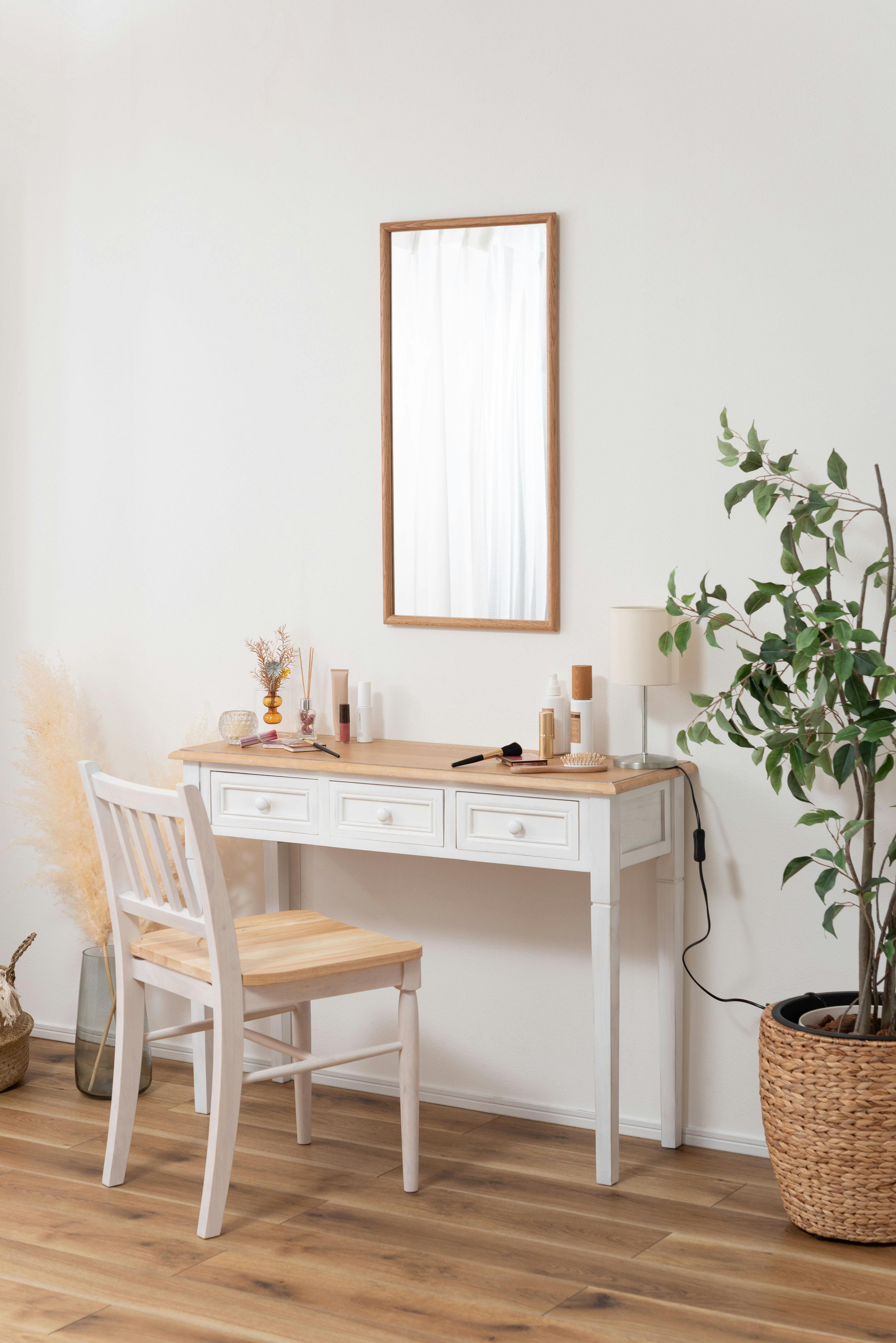 Room Essence ウォールミラー W80×D40×H3 ナチュラル 完成品 鏡 かがみ