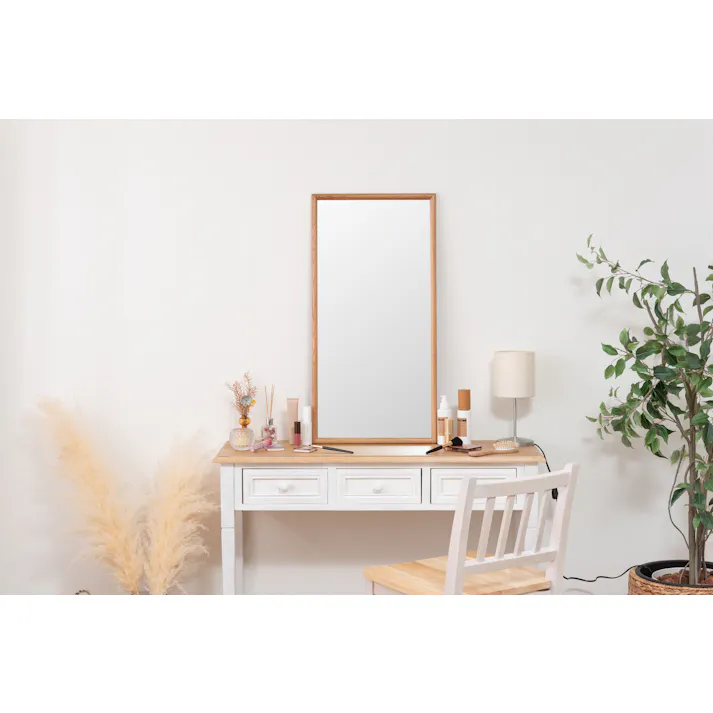 Room Essence ウォールミラー W80×D40×H3 ナチュラル 完成品 鏡 かがみ 壁 壁掛け 姿見 長方形 80×40 40×80 木製 天然木 オーク ドレッサー 玄関 リビング 飛散防止 シンプル 韓国 韓国インテリア 北欧 カントリー MTK-310NA【別送品】