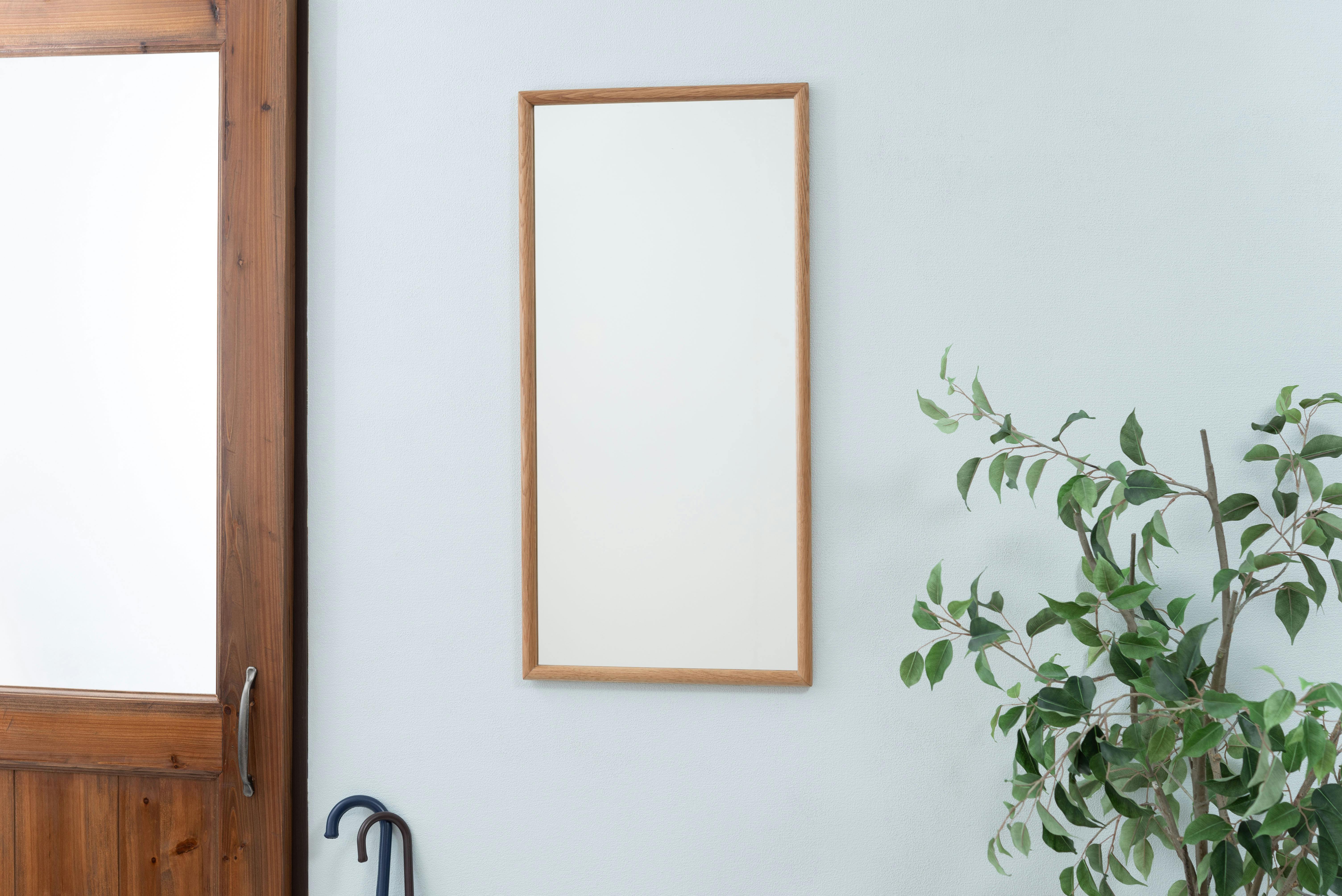 Room Essence ウォールミラー W80×D40×H3 ナチュラル 完成品 鏡 かがみ