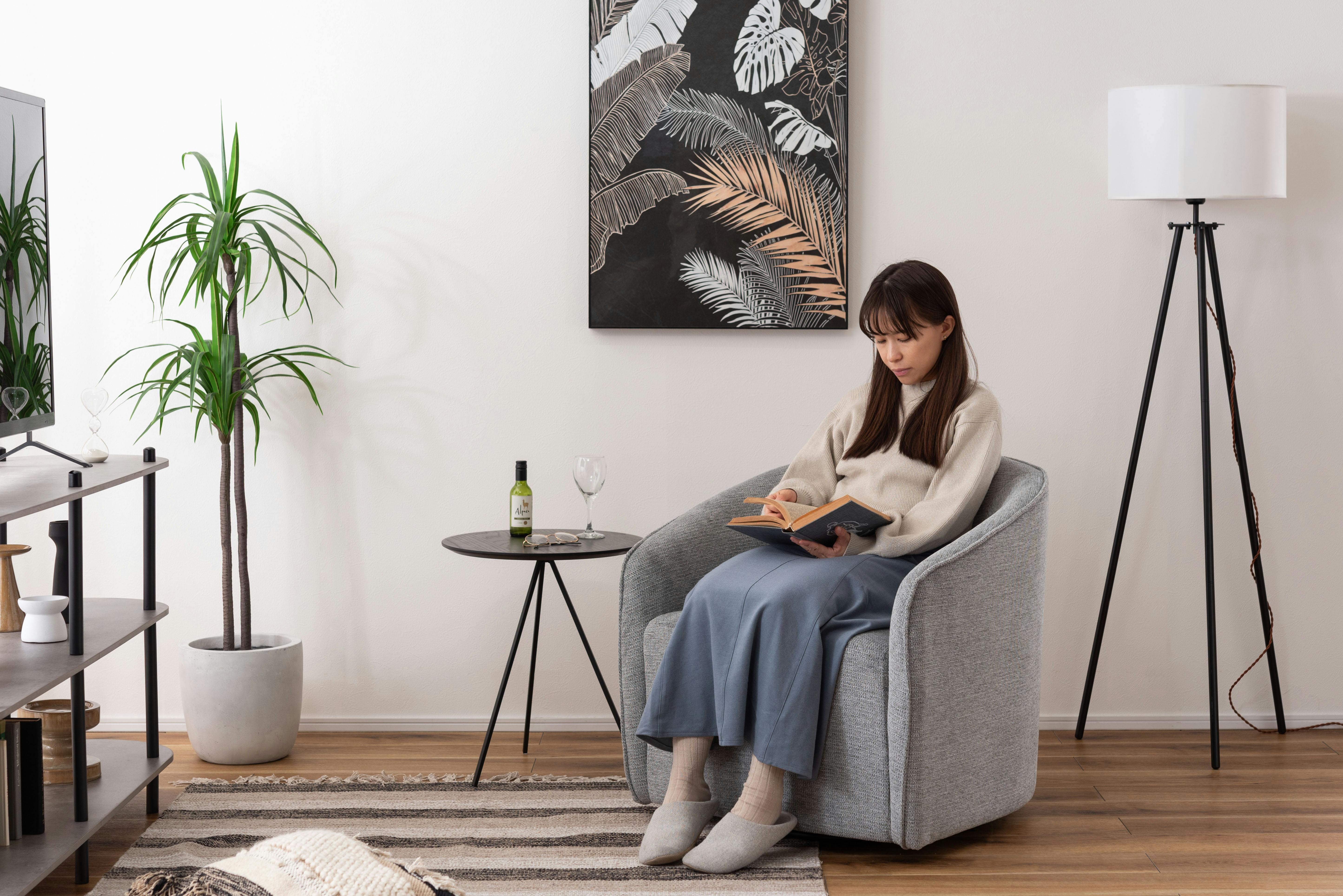 グレー ファブリックソファ アームレスト付き lushroom スツール 1人掛け ファブリック グレー ダークグレー 足置き