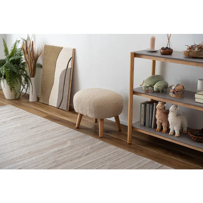 Room Essence スツール W50×D41×H38 ライトベージュ 組立式 丸椅子 ラウンド チェア イス 腰掛 円形 ブークレ生地 背もたれなし アームレス シンプル 無地 オットマン 1人掛け 簡易椅子 来客 玄関 いす 北欧 MYS-602LBE【別送品】