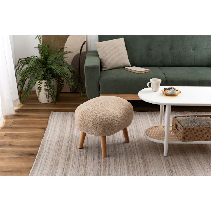 Room Essence スツール W50×D41×H38 ライトベージュ 組立式 丸椅子 ラウンド チェア イス 腰掛 円形 ブークレ生地 背もたれなし アームレス シンプル 無地 オットマン 1人掛け 簡易椅子 来客 玄関 いす 北欧 MYS-602LBE【別送品】
