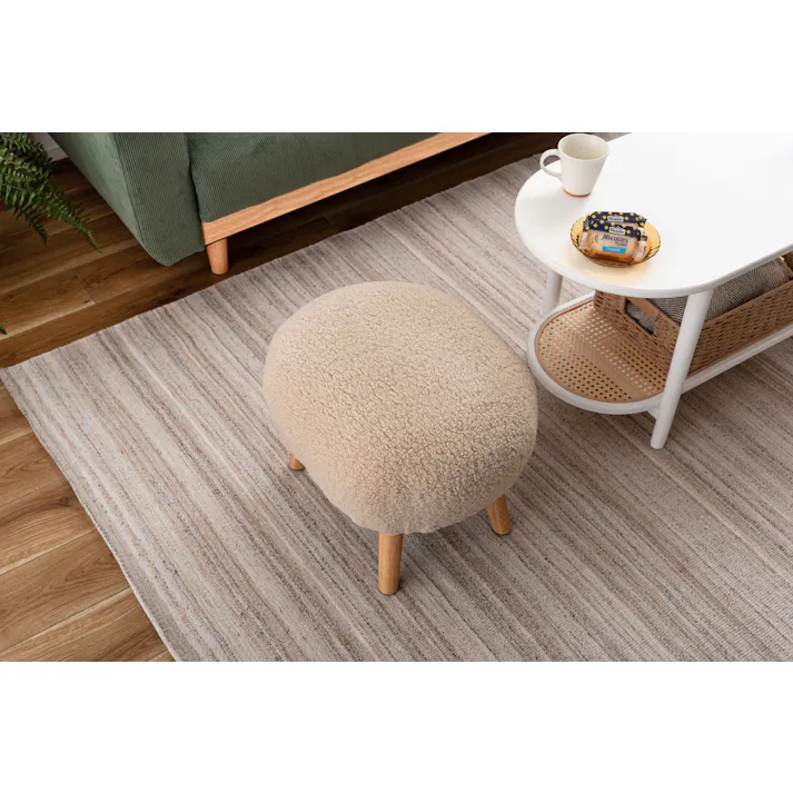 Room Essence スツール W50×D41×H38 ライトベージュ 組立式 丸椅子 ラウンド チェア イス 腰掛 円形 ブークレ生地 背もたれなし アームレス シンプル 無地 オットマン 1人掛け 簡易椅子 来客 玄関 いす 北欧 MYS-602LBE【別送品】
