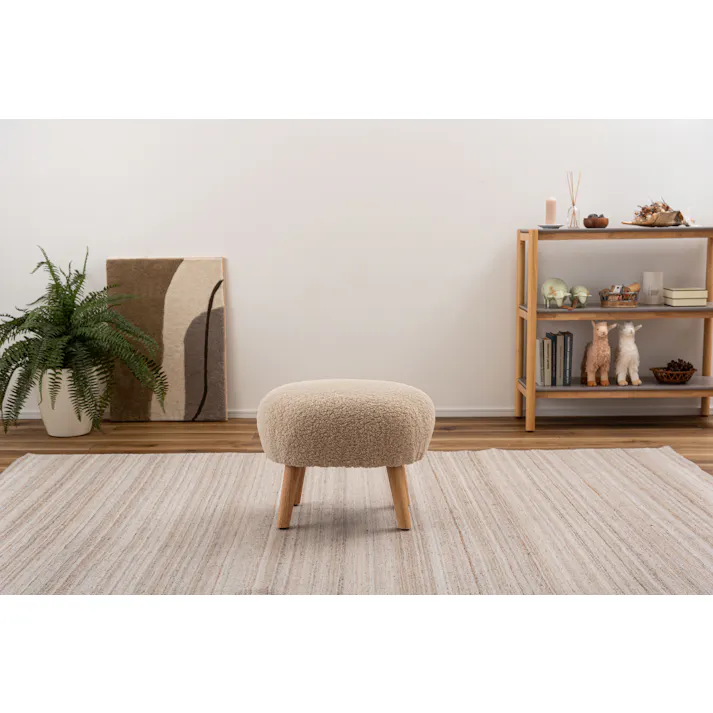 Room Essence スツール W50×D41×H38 ライトベージュ 組立式 丸椅子 ラウンド チェア イス 腰掛 円形 ブークレ生地 背もたれなし アームレス シンプル 無地 オットマン 1人掛け 簡易椅子 来客 玄関 いす 北欧 MYS-602LBE【別送品】