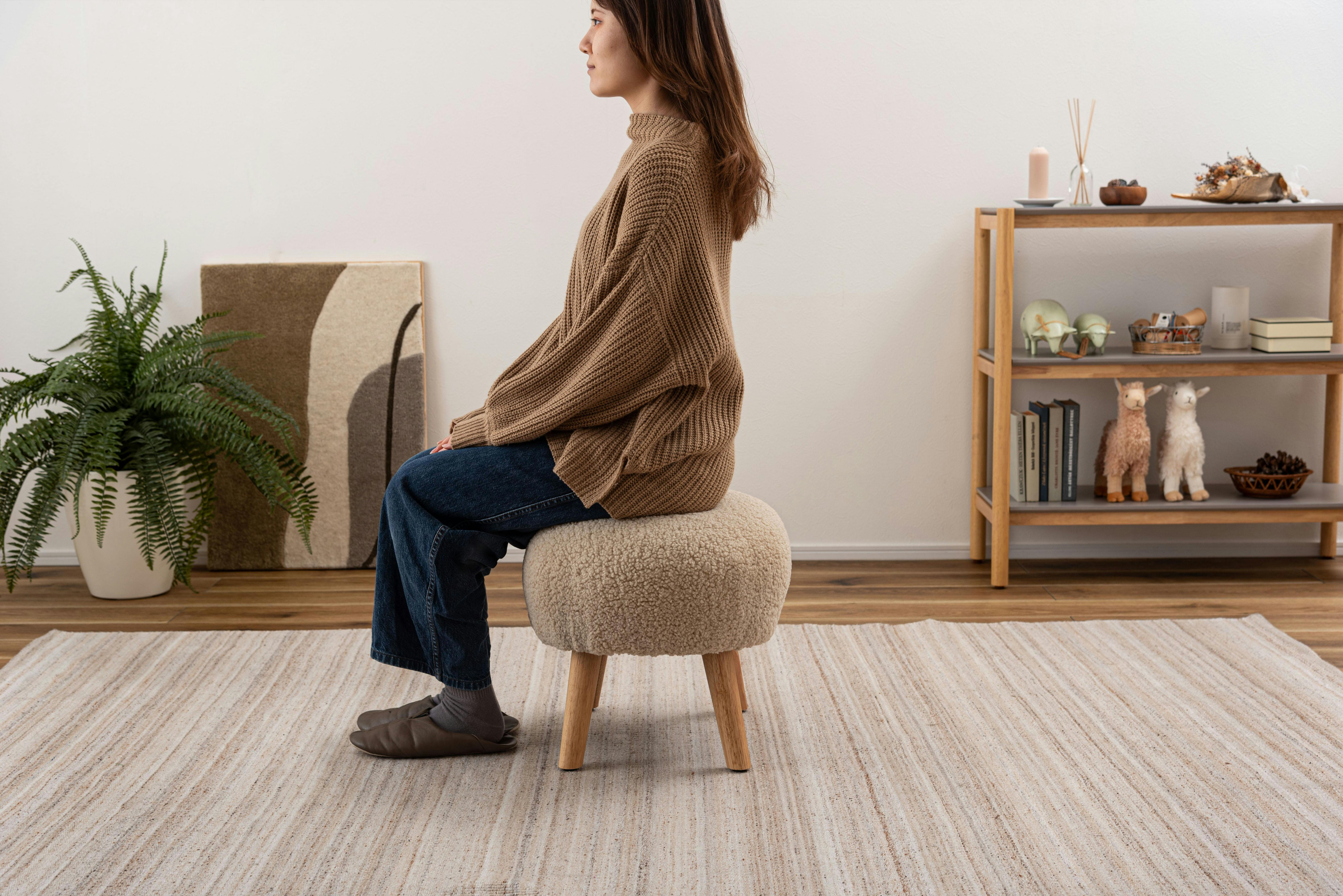 Room Essence スツール W50×D41×H38 ライトベージュ 組立式 丸椅子