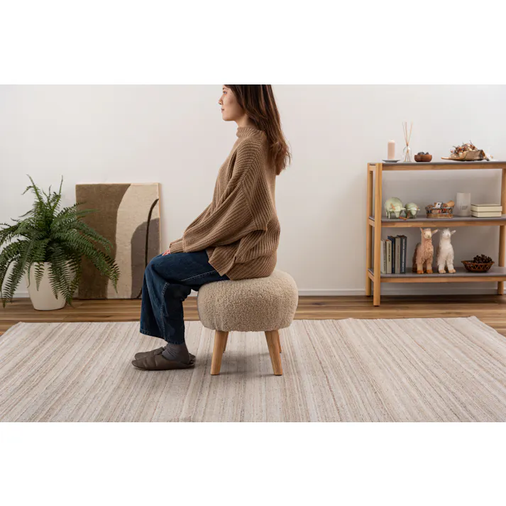 Room Essence スツール W50×D41×H38 ライトベージュ 組立式 丸椅子 ラウンド チェア イス 腰掛 円形 ブークレ生地 背もたれなし アームレス シンプル 無地 オットマン 1人掛け 簡易椅子 来客 玄関 いす 北欧 MYS-602LBE【別送品】