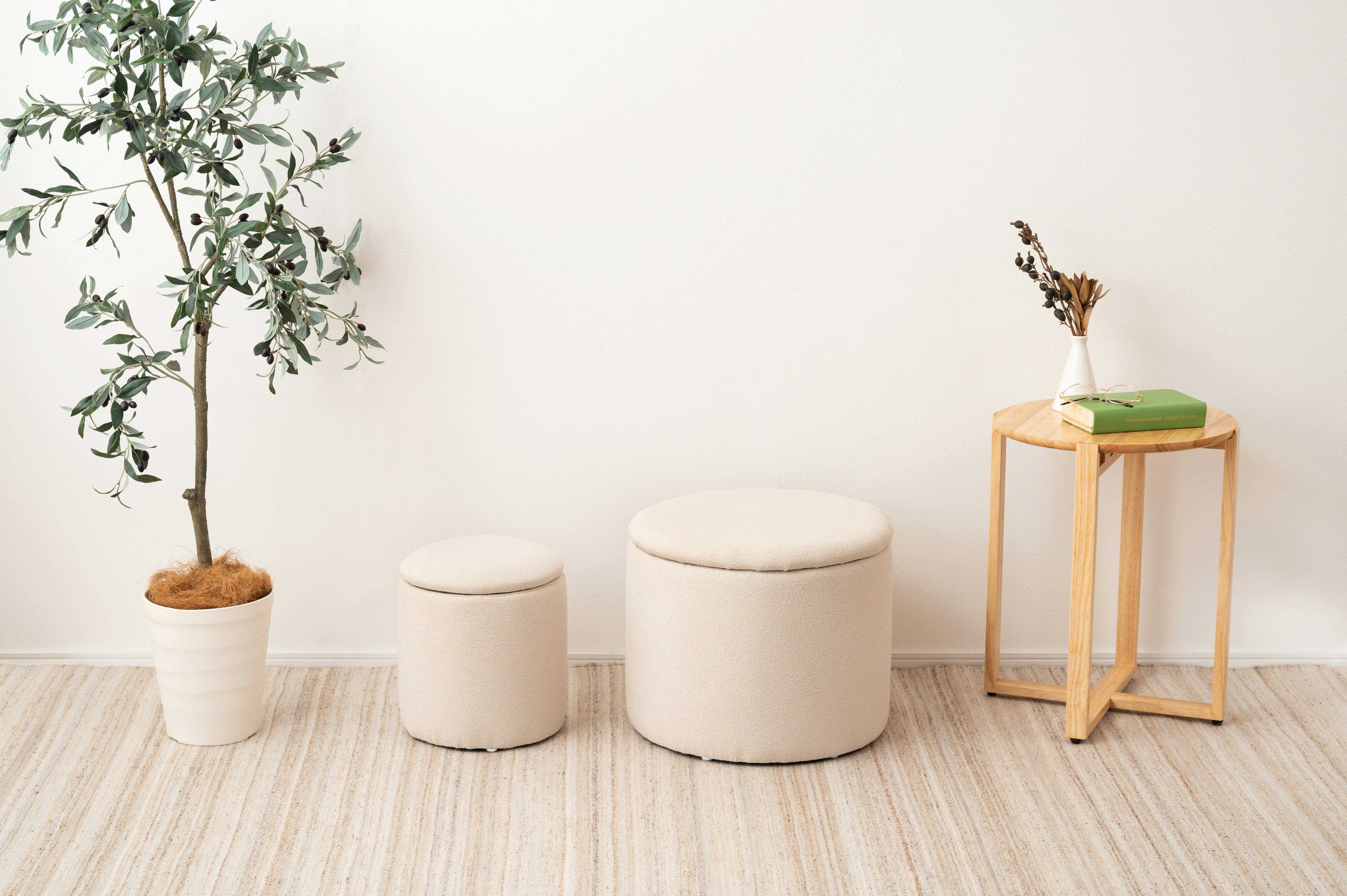 Room Essence ラウンド収納スツール W30×D30×H32 ベージュ 完成品 収納