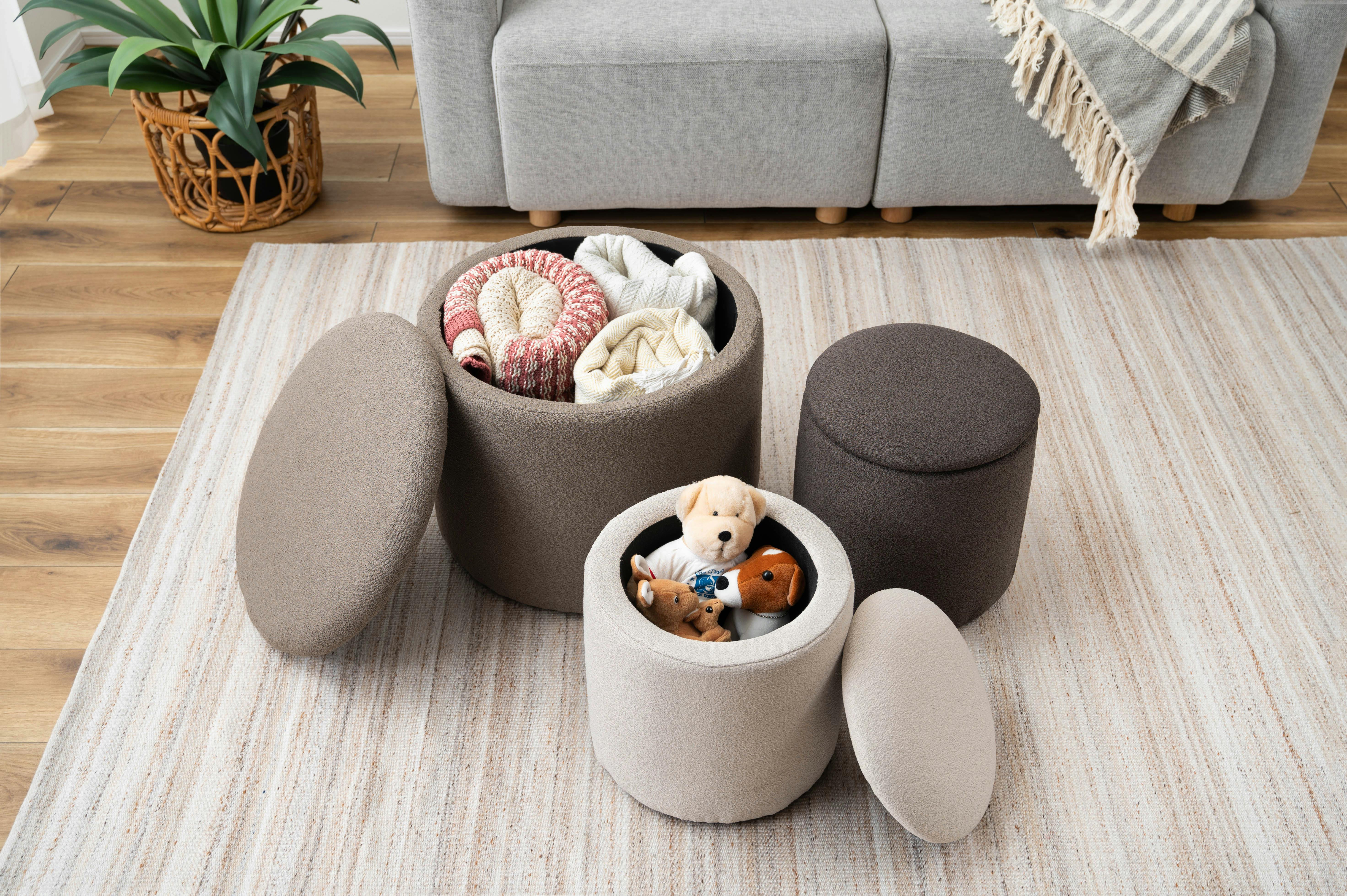 新品 送料込み スツール イス 1台 60cm ベージュ グレー Room Essence ラウンド収納スツール W30×D30×H32 ベージュ 完成品 収納