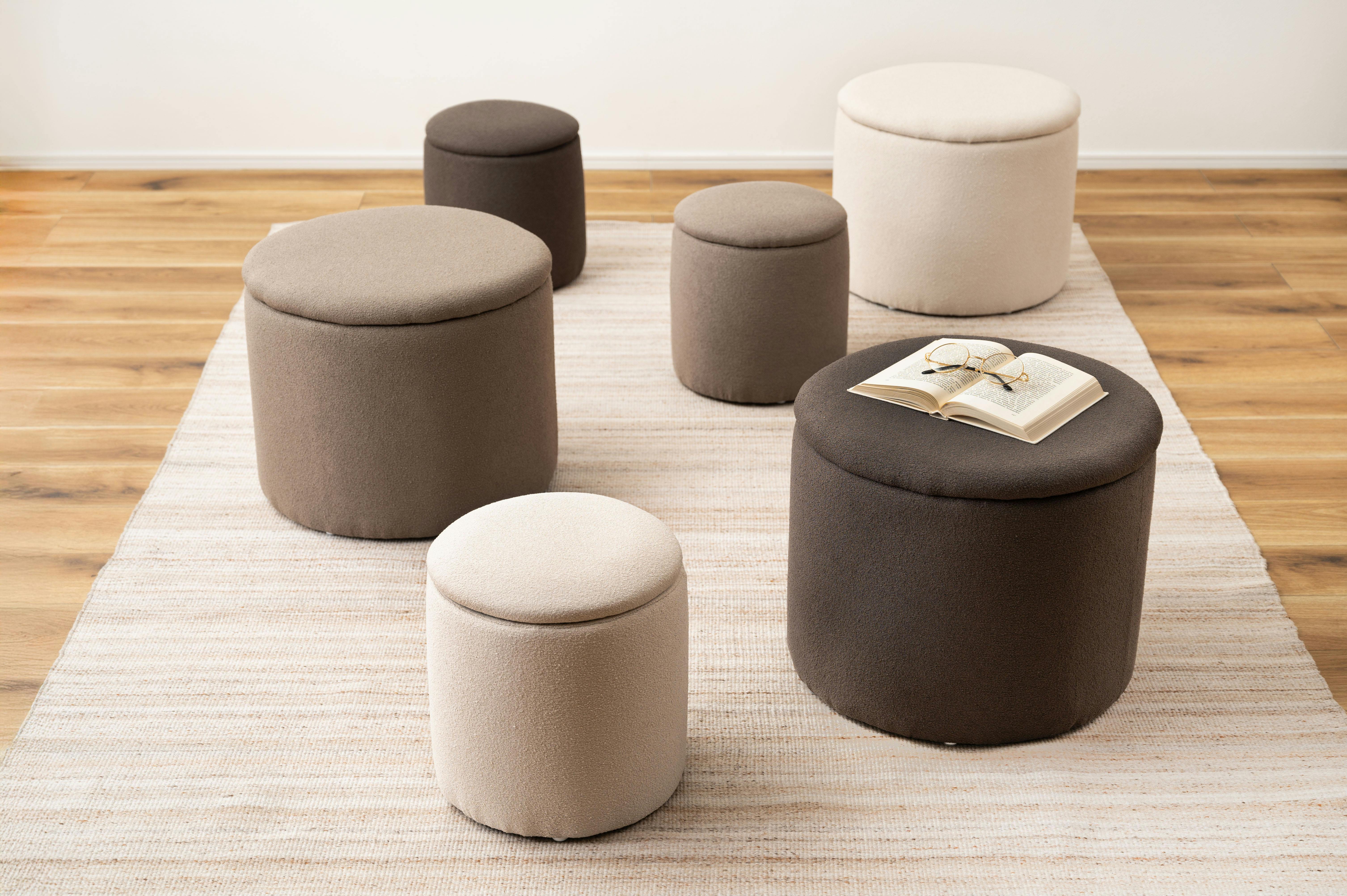 Room Essence ラウンド収納スツール W30×D30×H32 ベージュ 完成品 収納