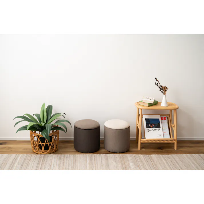 Room Essence ラウンド収納スツール W30×D30×H32 グレージュ 完成品 収納 椅子 ドレッサー 収納スツールボックス 収納スツールオットマン 座れる 収納椅子 低い椅子 おしゃれ モダン ロースツール 低い 丸い 丸 MYS-604GYB【別送品】