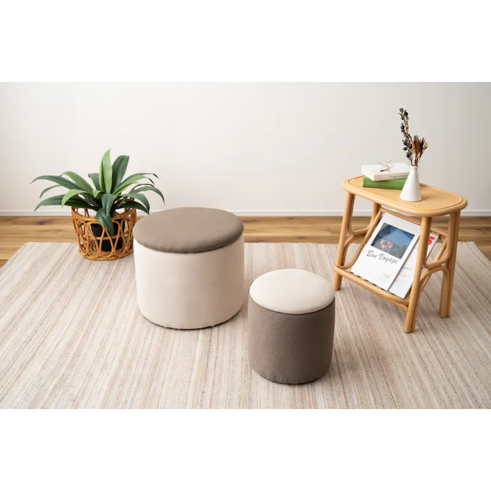 Room Essence ラウンド収納スツール W30×D30×H32 グレージュ 完成品 収納 椅子 ドレッサー 収納スツールボックス 収納スツールオットマン 座れる 収納椅子 低い椅子 おしゃれ モダン ロースツール 低い 丸い 丸 MYS-604GYB【別送品】