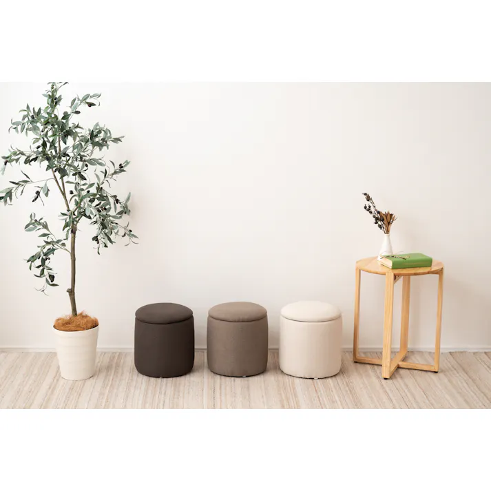 Room Essence ラウンド収納スツール W30×D30×H32 グレージュ 完成品 収納 椅子 ドレッサー 収納スツールボックス 収納スツールオットマン 座れる 収納椅子 低い椅子 おしゃれ モダン ロースツール 低い 丸い 丸 MYS-604GYB【別送品】