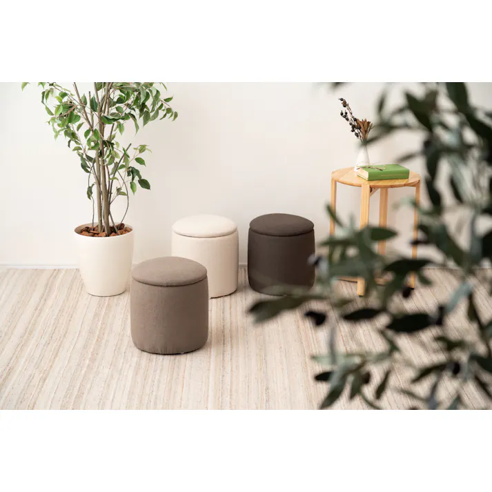 Room Essence ラウンド収納スツール W30×D30×H32 グレージュ 完成品 収納 椅子 ドレッサー 収納スツールボックス 収納スツールオットマン 座れる 収納椅子 低い椅子 おしゃれ モダン ロースツール 低い 丸い 丸 MYS-604GYB【別送品】