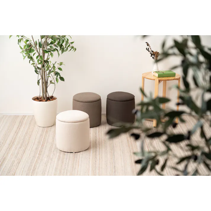 Room Essence ラウンド収納スツール W30×D30×H32 グレージュ 完成品 収納 椅子 ドレッサー 収納スツールボックス 収納スツールオットマン 座れる 収納椅子 低い椅子 おしゃれ モダン ロースツール 低い 丸い 丸 MYS-604GYB【別送品】