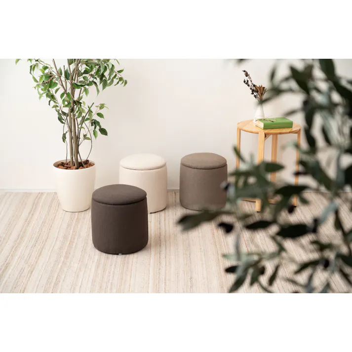 Room Essence ラウンド収納スツール W30×D30×H32 グレージュ 完成品 収納 椅子 ドレッサー 収納スツールボックス 収納スツールオットマン 座れる 収納椅子 低い椅子 おしゃれ モダン ロースツール 低い 丸い 丸 MYS-604GYB【別送品】