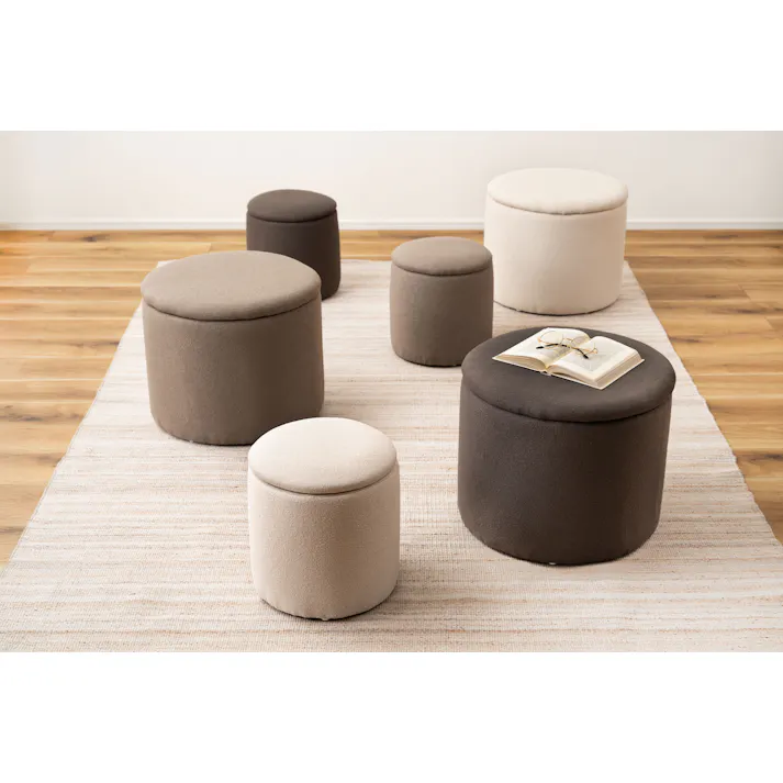 Room Essence ラウンド収納スツール W30×D30×H32 グレージュ 完成品 収納 椅子 ドレッサー 収納スツールボックス 収納スツールオットマン 座れる 収納椅子 低い椅子 おしゃれ モダン ロースツール 低い 丸い 丸 MYS-604GYB【別送品】