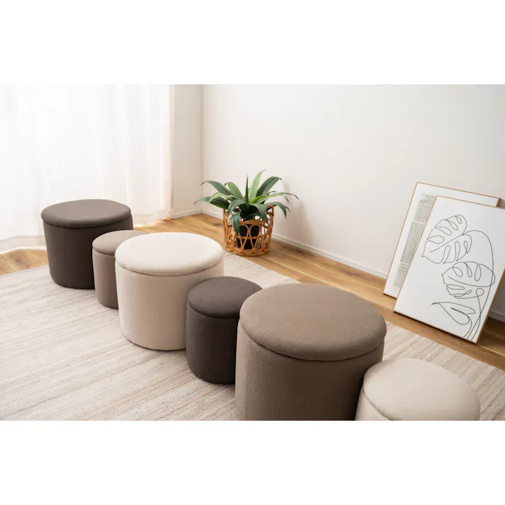 Room Essence ラウンド収納スツール W30×D30×H32 グレージュ 完成品 収納 椅子 ドレッサー 収納スツールボックス 収納スツールオットマン 座れる 収納椅子 低い椅子 おしゃれ モダン ロースツール 低い 丸い 丸 MYS-604GYB【別送品】