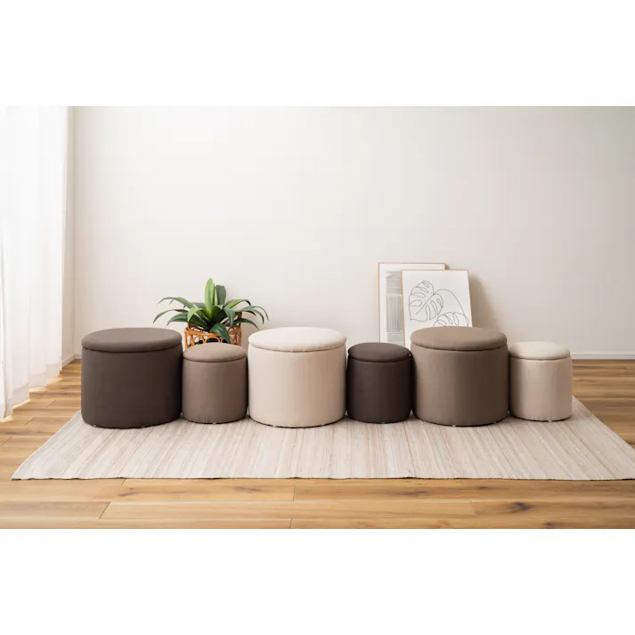 Room Essence ラウンド収納スツール W30×D30×H32 グレージュ 完成品 収納 椅子 ドレッサー 収納スツールボックス 収納スツールオットマン 座れる 収納椅子 低い椅子 おしゃれ モダン ロースツール 低い 丸い 丸 MYS-604GYB【別送品】