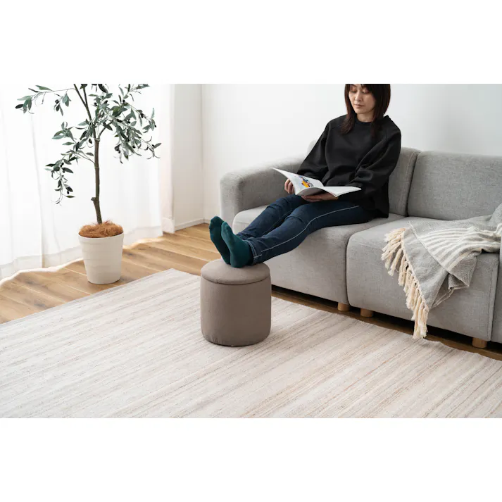 Room Essence ラウンド収納スツール W30×D30×H32 グレージュ 完成品 収納 椅子 ドレッサー 収納スツールボックス 収納スツールオットマン 座れる 収納椅子 低い椅子 おしゃれ モダン ロースツール 低い 丸い 丸 MYS-604GYB【別送品】