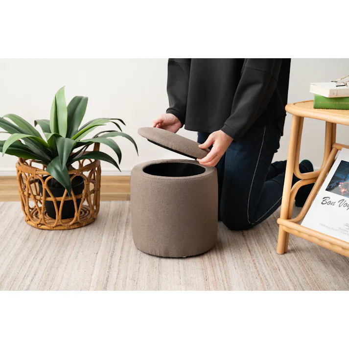 Room Essence ラウンド収納スツール W30×D30×H32 グレージュ 完成品 収納 椅子 ドレッサー 収納スツールボックス 収納スツールオットマン 座れる 収納椅子 低い椅子 おしゃれ モダン ロースツール 低い 丸い 丸 MYS-604GYB【別送品】