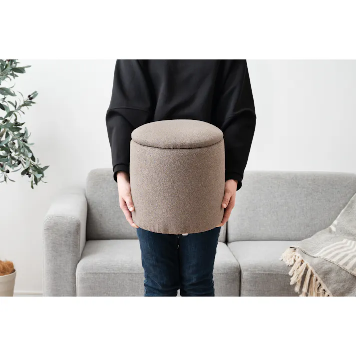 Room Essence ラウンド収納スツール W30×D30×H32 グレージュ 完成品 収納 椅子 ドレッサー 収納スツールボックス 収納スツールオットマン 座れる 収納椅子 低い椅子 おしゃれ モダン ロースツール 低い 丸い 丸 MYS-604GYB【別送品】