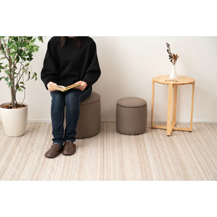 Room Essence ラウンド収納スツール W30×D30×H32 グレージュ 完成品 収納 椅子 ドレッサー 収納スツールボックス 収納スツールオットマン 座れる 収納椅子 低い椅子 おしゃれ モダン ロースツール 低い 丸い 丸 MYS-604GYB【別送品】