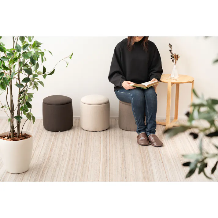 Room Essence ラウンド収納スツール W30×D30×H32 グレージュ 完成品 収納 椅子 ドレッサー 収納スツールボックス 収納スツールオットマン 座れる 収納椅子 低い椅子 おしゃれ モダン ロースツール 低い 丸い 丸 MYS-604GYB【別送品】