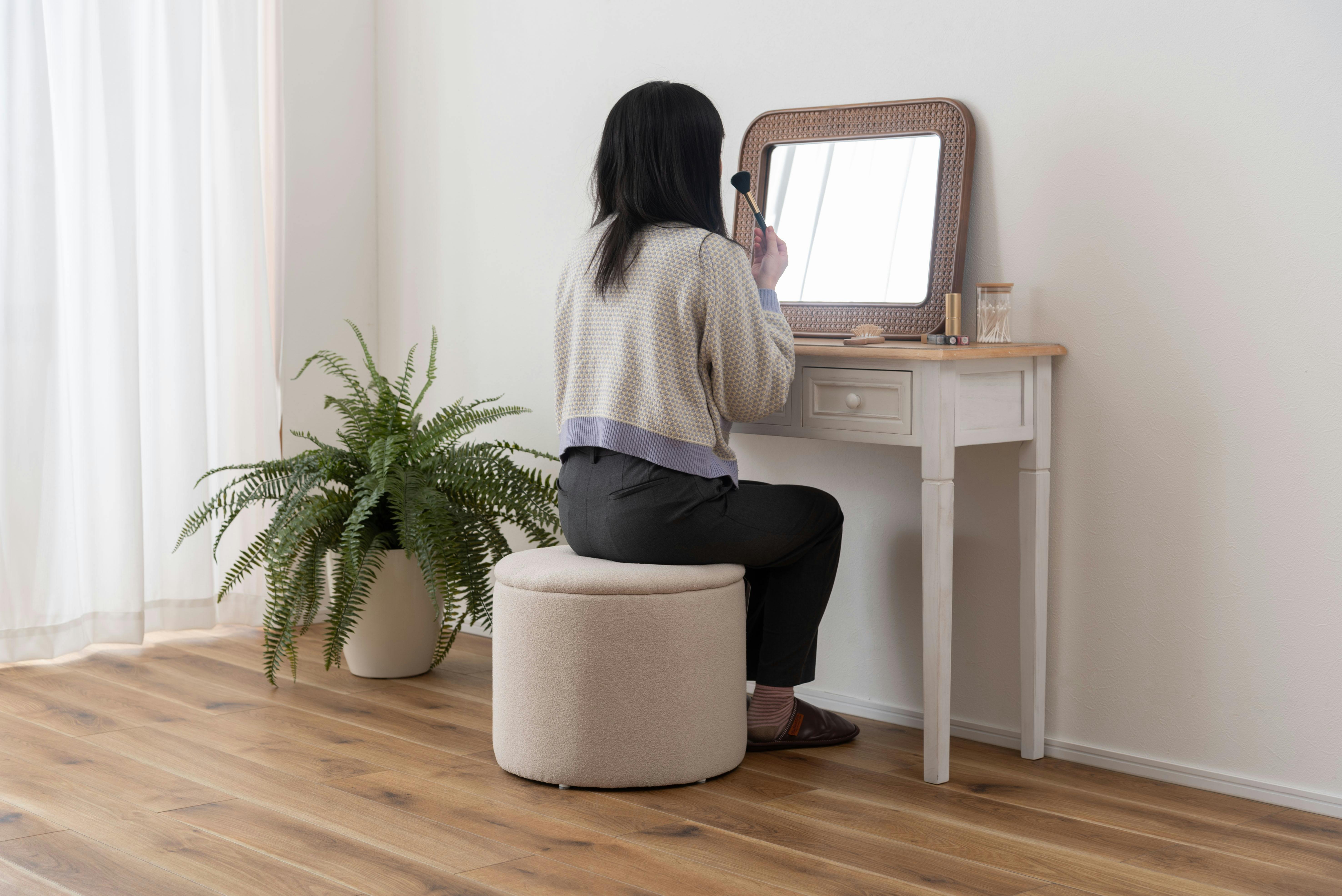 スペースエイジ オットマン/スツール 収納ディスプレイ モダン Room Essence ラウンド収納スツール W45×D45×H37 ベージュ 完成品 収納