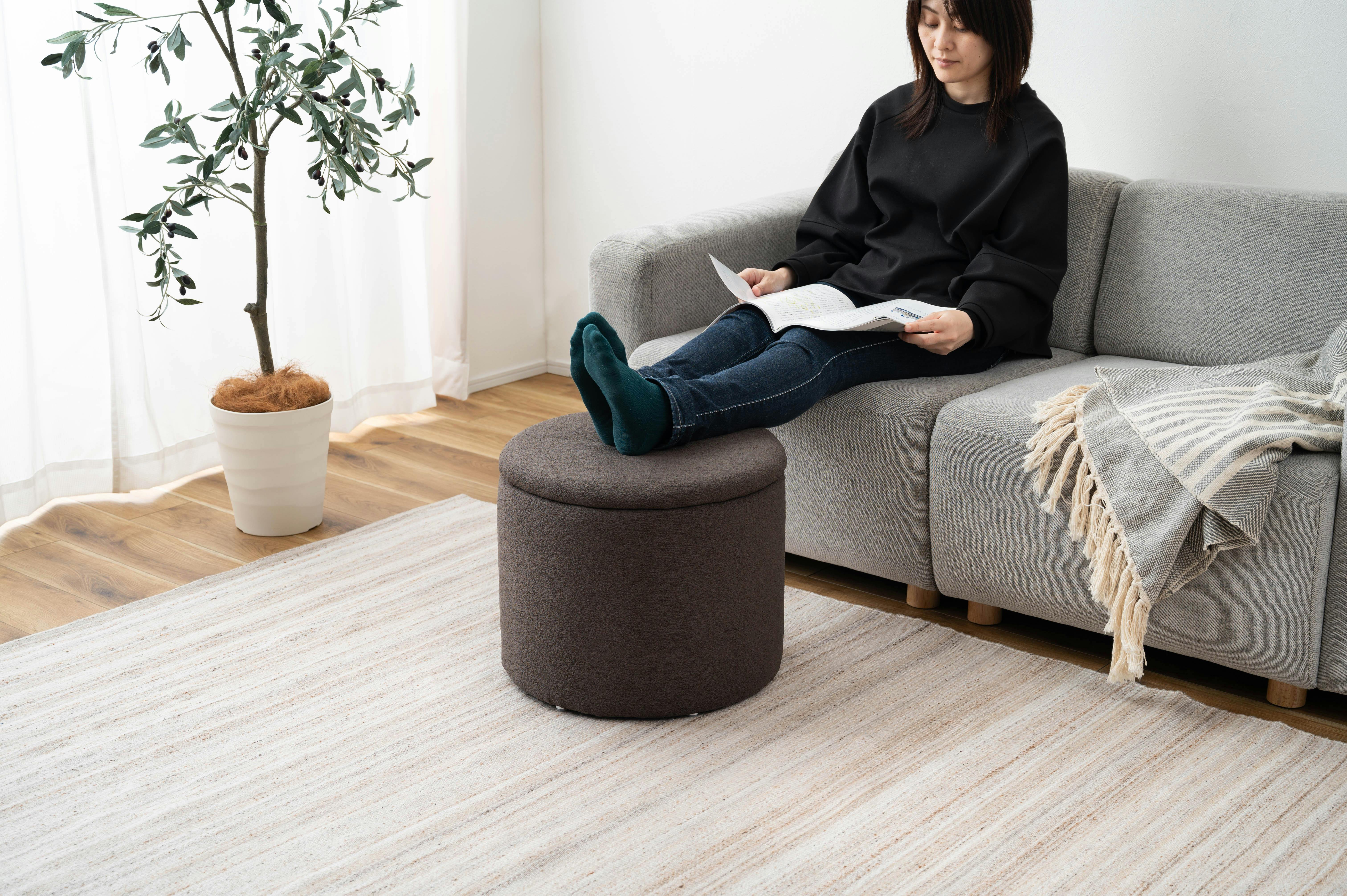 Room Essence ラウンド収納スツール W45×D45×H37 チャコールグレー