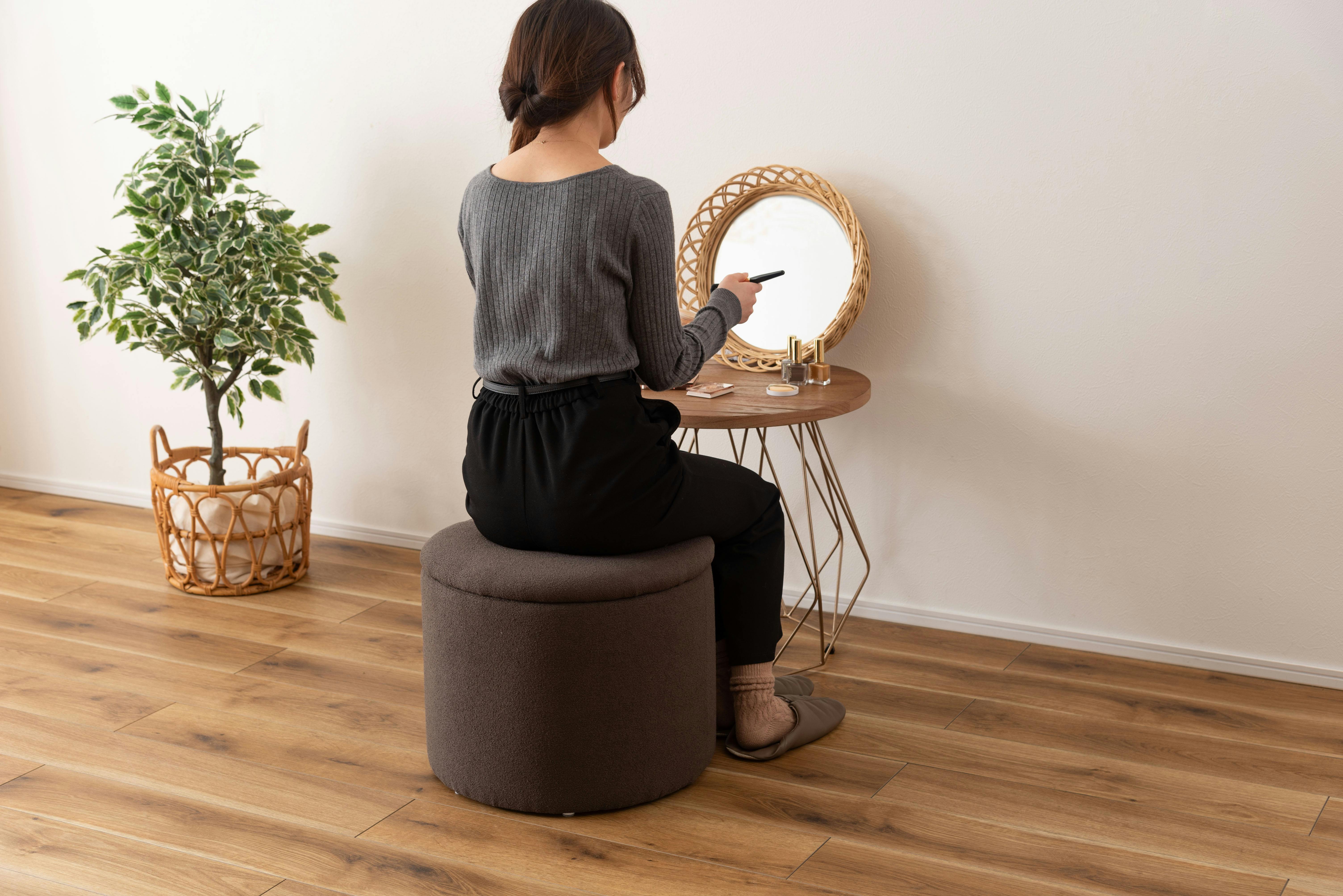 Room Essence ラウンド収納スツール W45×D45×H37 チャコールグレー