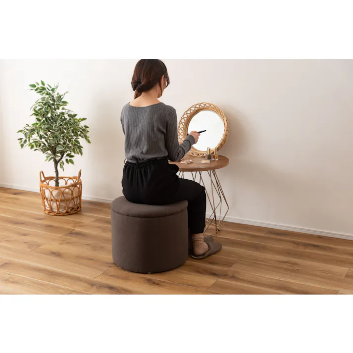 Room Essence ラウンド収納スツール W45×D45×H37 チャコールグレー 完成品 収納 椅子 ドレッサー 収納スツールボックス 収納スツールオットマン 座れる 収納椅子 低い椅子 おしゃれ モダン ロースツール 低い 丸い 丸 MYS-605CGY【別送品】