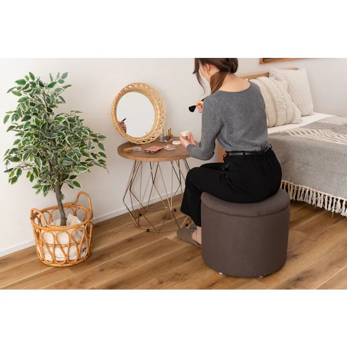 Room Essence ラウンド収納スツール W45×D45×H37 チャコールグレー 完成品 収納 椅子 ドレッサー 収納スツールボックス 収納スツールオットマン 座れる 収納椅子 低い椅子 おしゃれ モダン ロースツール 低い 丸い 丸 MYS-605CGY【別送品】