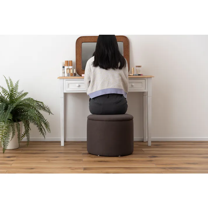 Room Essence ラウンド収納スツール W45×D45×H37 チャコールグレー 完成品 収納 椅子 ドレッサー 収納スツールボックス 収納スツールオットマン 座れる 収納椅子 低い椅子 おしゃれ モダン ロースツール 低い 丸い 丸 MYS-605CGY【別送品】