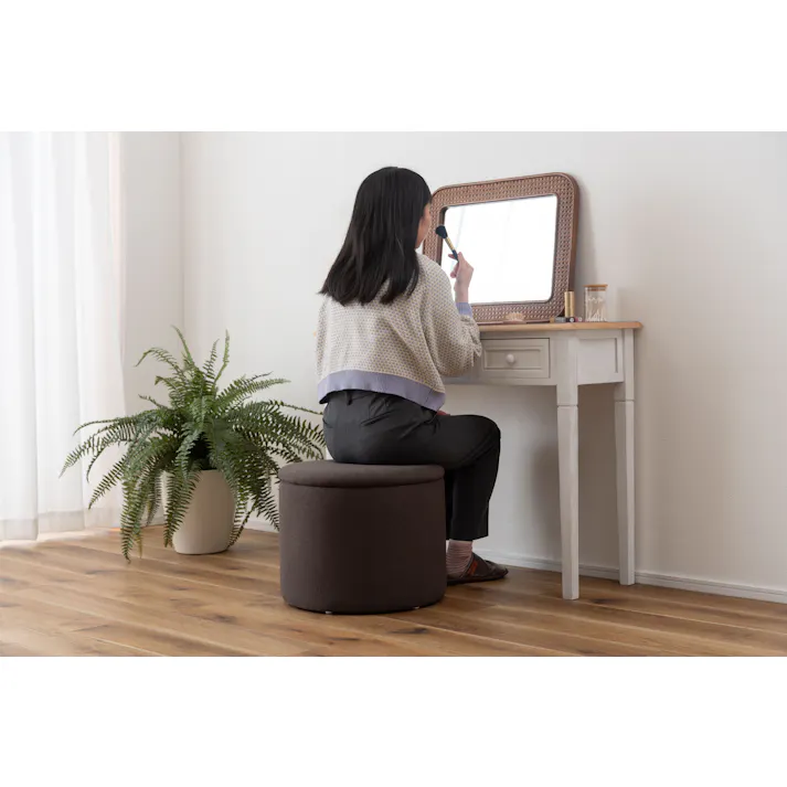 Room Essence ラウンド収納スツール W45×D45×H37 チャコールグレー 完成品 収納 椅子 ドレッサー 収納スツールボックス 収納スツールオットマン 座れる 収納椅子 低い椅子 おしゃれ モダン ロースツール 低い 丸い 丸 MYS-605CGY【別送品】
