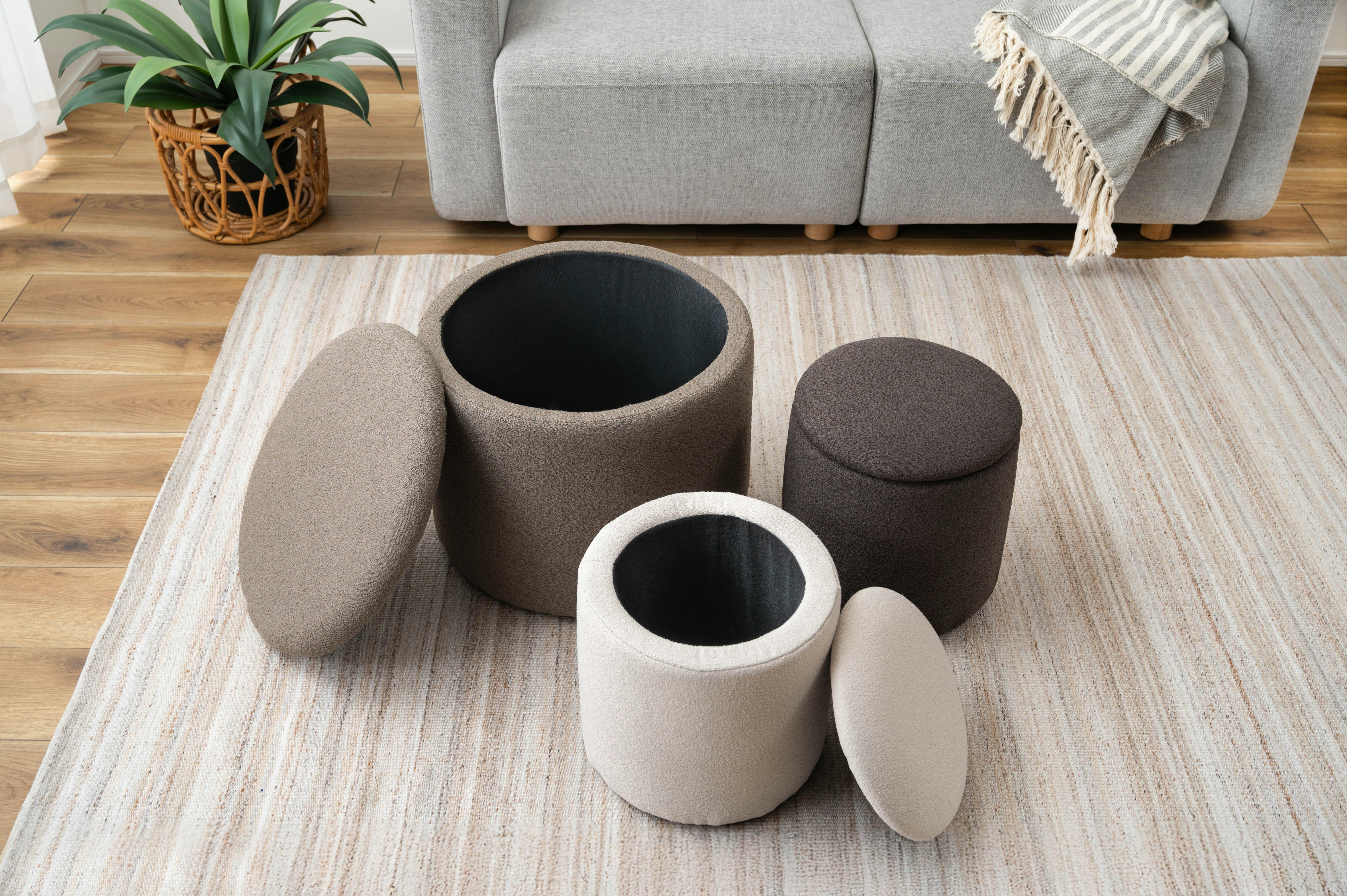 Room Essence ラウンド収納スツール W45×D45×H37 グレージュ 完成品