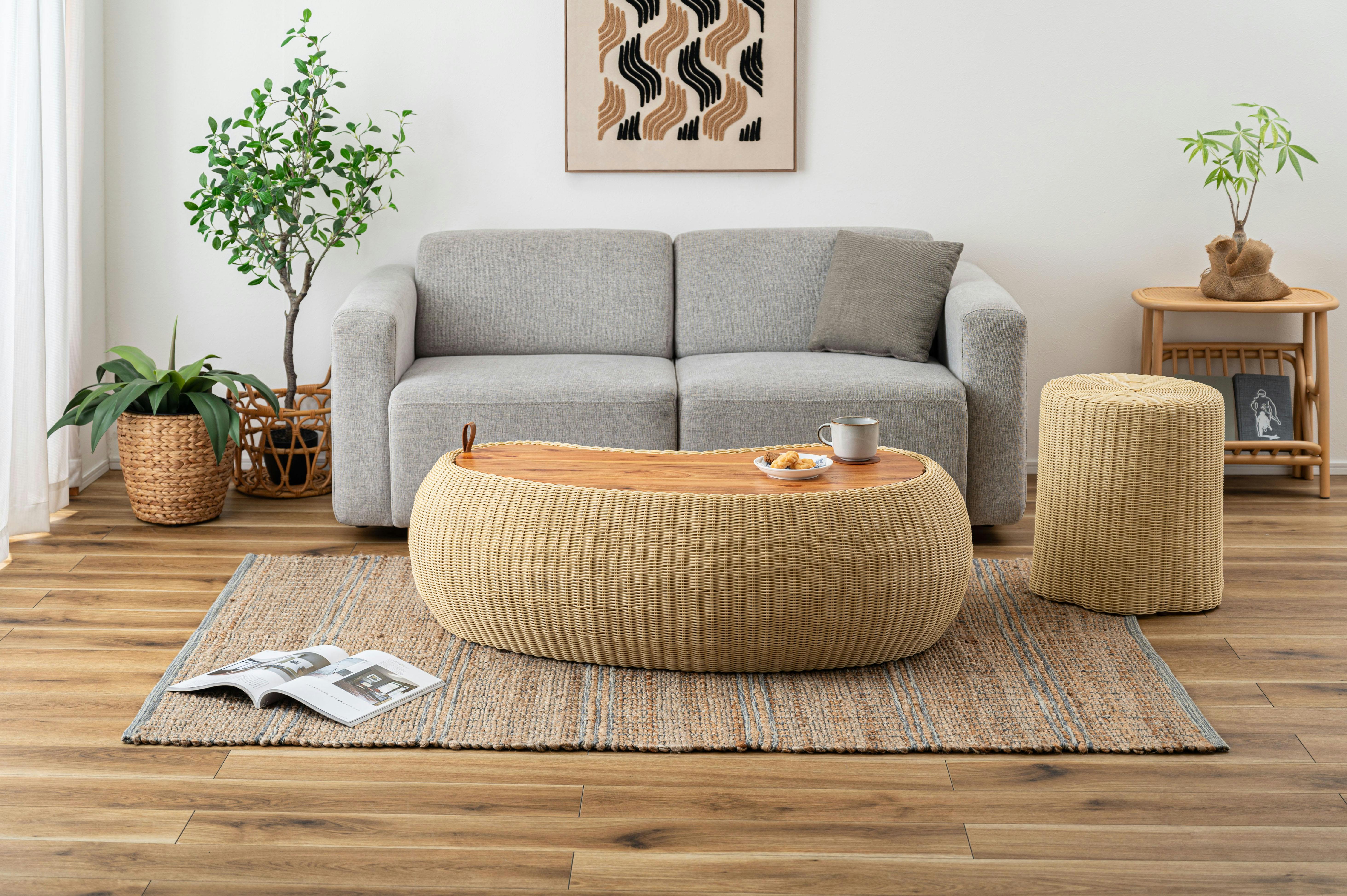 Room Essence リビングテーブル W114×D64×H36.5 ベージュ 完成品 机