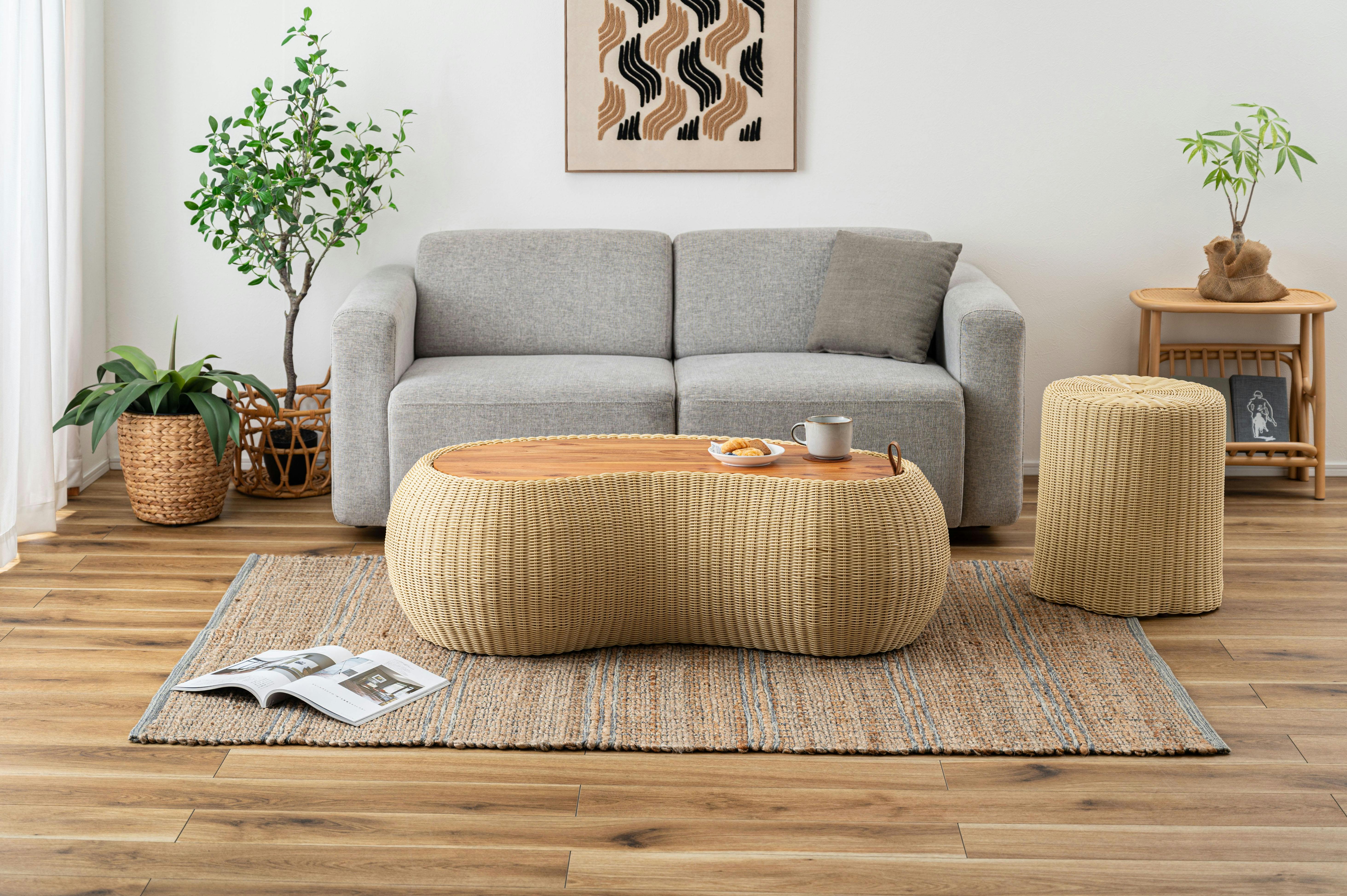 Room Essence リビングテーブル W114×D64×H36.5 ベージュ 完成品 机