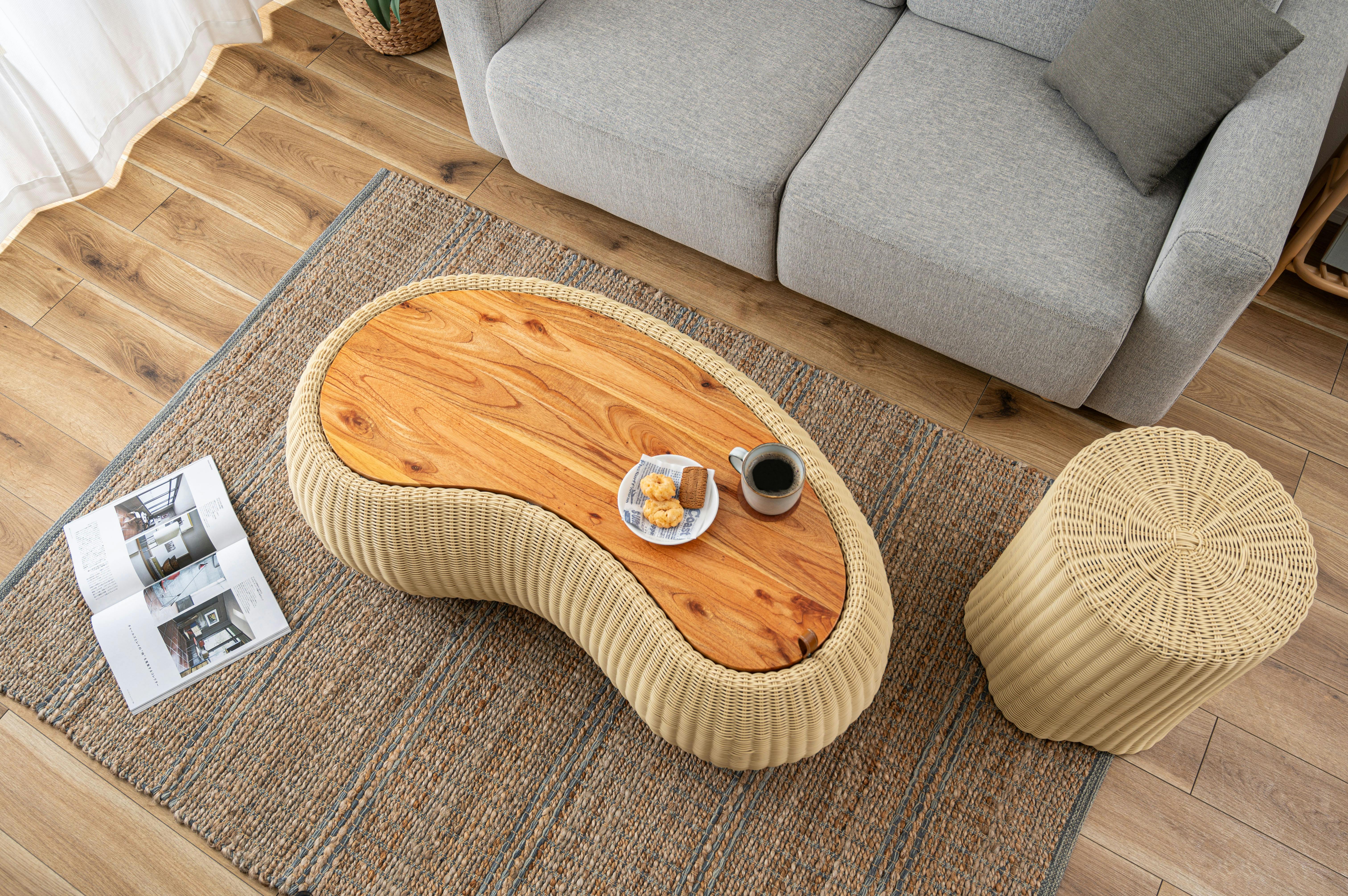 Room Essence リビングテーブル W114×D64×H36.5 ベージュ 完成品 机