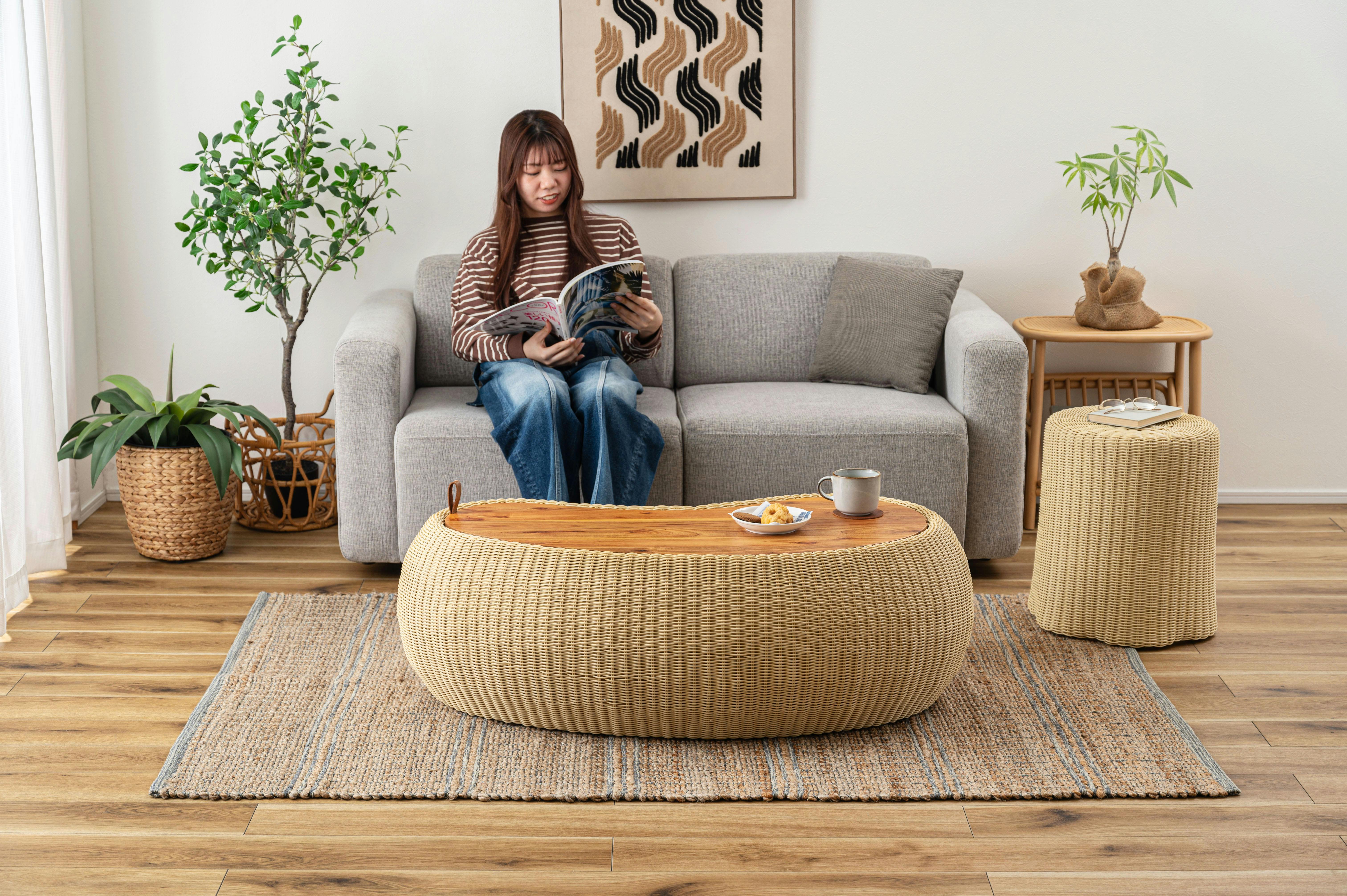 Room Essence リビングテーブル W114×D64×H36.5 ベージュ 完成品 机